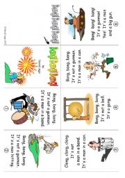 English Worksheet: Mini Book 6: Bang! Bang! Bang! in colour and greyscale