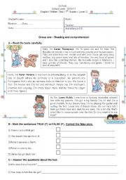 English Worksheet: Test on physical description / likes and dislikes