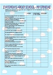 English Worksheet: My opinions on school - Questionnaire, agreeing, disagreeing