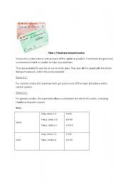 English worksheet:  travelling in London  with the travelcard and London pass