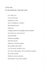 English worksheet: dialogue at the shop