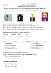 English Worksheet: test for 6th grade