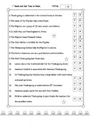 English Worksheet: Thanksgiving Day test