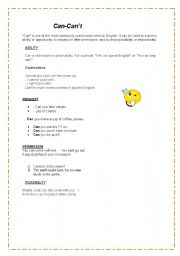 English worksheet: Can-Cant