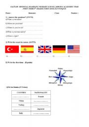 English worksheet: exam for 5th class