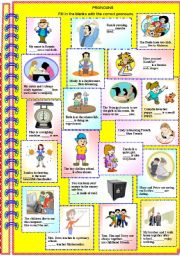 English Worksheet: Pronouns (with B/W and answer key) **fully editable