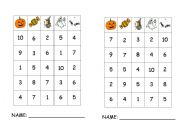 English worksheet: Halloween Vocabulary and Numbers Bingo