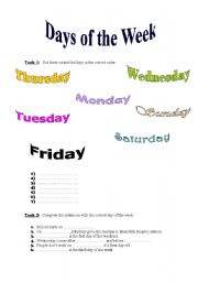 English worksheet: Days of the week