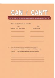 English worksheet: CAN  /  CANT