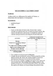 English Worksheet: Measuring calories udes