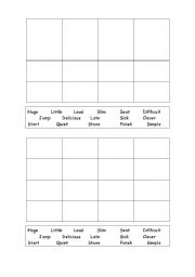 English worksheet: Synonyms bingo (cards and word list)