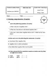 English Worksheet: mid-term test 1 -1st year