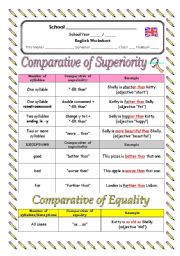 English Worksheet: Degrees of adjectives - comparative of superiority & equality, plus adverbs