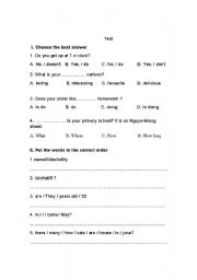 English worksheet: Test for kids