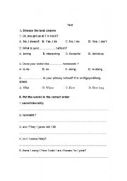 English Worksheet: Test for kids
