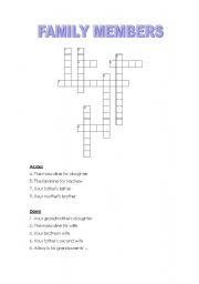 English worksheet: crossword family members