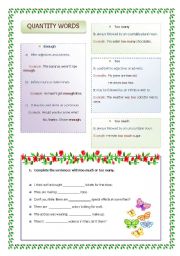 English Worksheet: too/enogh