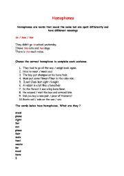 English Worksheet: Homophones 2 sheets