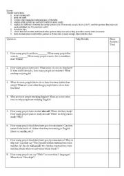 English Worksheet: First Day of Class Survey Activity Intermediate Level