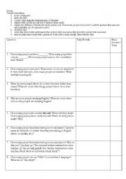 First Day of Class Survey Activity Intermediate Level