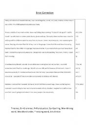 English worksheet: Error Correction Past Story written by ESL student