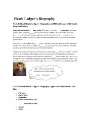English worksheet: Heath Ledgers biography