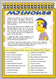 English Worksheet: MILHOUSE: HIS PROFILE