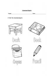 English worksheet: Classroom Objects