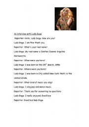 English worksheet: An interview - Lady Gaga 