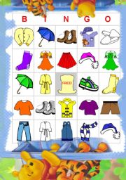 English Worksheet: CLOTHES BINGO with the Pooh