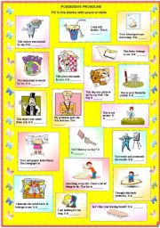 Possessive Pronouns - Yours or Mine (with B/W and answer key)**fully editable