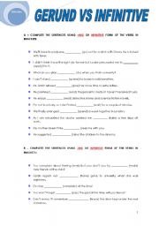 English Worksheet: GERUND + INFINITIVE