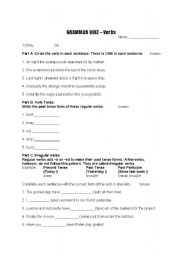 English Worksheet: Verb Quiz
