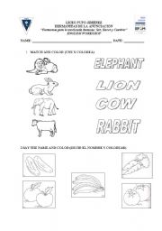 English Worksheet: animals and fruits