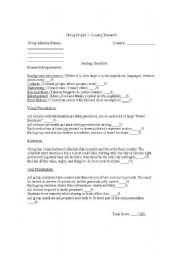 English worksheet: Country Research Project Outline