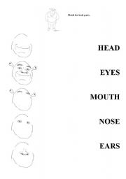 English Worksheet: Shrek body parts matching