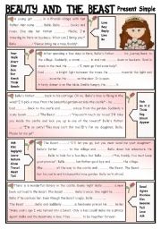 English Worksheet: Fairy Tales/ Stories (19) Beauty and the Beast  - Present Simple