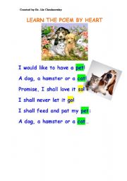English Worksheet: Pets poem