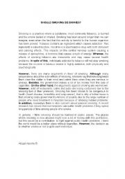 English Worksheet: ESSAY : WHY SMOKING SHOULD BE BANNED 