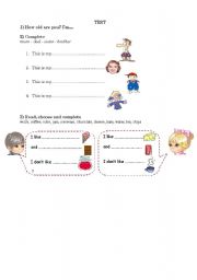 English worksheet: TEST ABOUR AGE, FOOD AND FAMILY