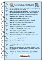 English Worksheet: a fable: a bundle of sticks