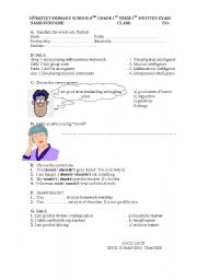 English worksheet: test for 8 graders