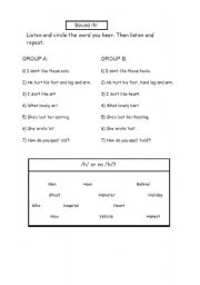 English worksheet: h sound (listening)