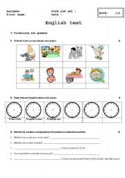 Evaluation daily activities (grammar - reading - writing)