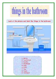 English Worksheet: Label the pictures : Things in the bathroom