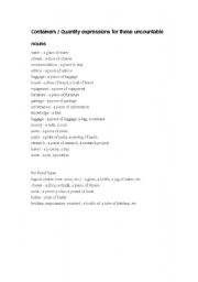 English Worksheet: uncountable nouns