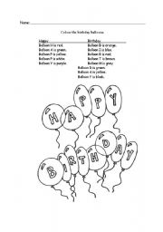 English Worksheet: Colour the Birthday Balloons