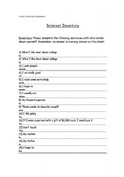 English Worksheet: Student Interest Inventory