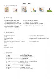 English worksheet: house chores - simple present and present continuous