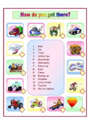 English Worksheet: How do you get there? Transportation vocab/conversation/writing